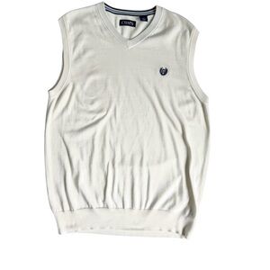 Chaps Cream Men's Sweater Vest with Navy Embroidered Logo Size Medium